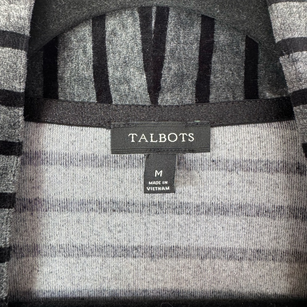 Talbots Women's Black and Gray‎ Velour Open Cardigan Striped Size Medium - Picture 4 of 8